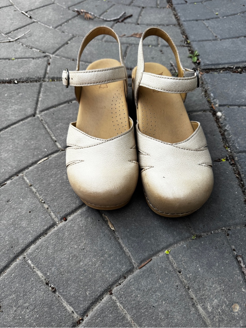 Dansko Beige Leather Mary Jane Sandals